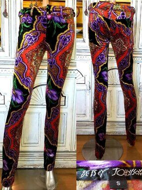 Vintage Betsey Johnson Dress Pants 90s Black Floral Leopard Velvet Jeans Size S